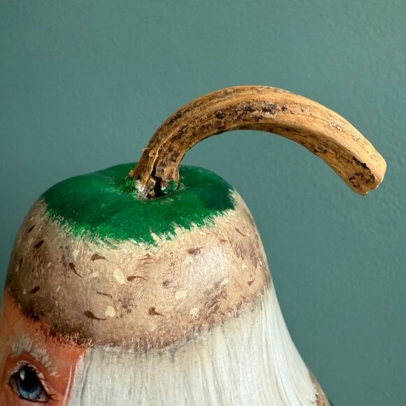 Vintage Hand Painted Painted Santa Claus Gourd Decoration Green Multi 13 1/2" - Picture 8 of 10
